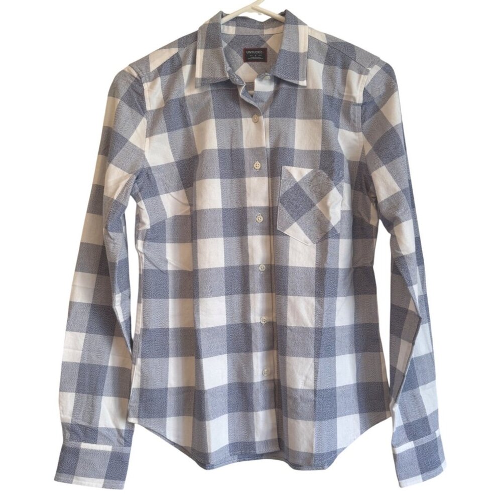 Untuckit Volnay Blue Button Up Size 4 Plaid NWOT Women's Check Print NWT